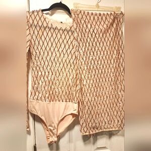 Women's sequence skirt tan/gold set